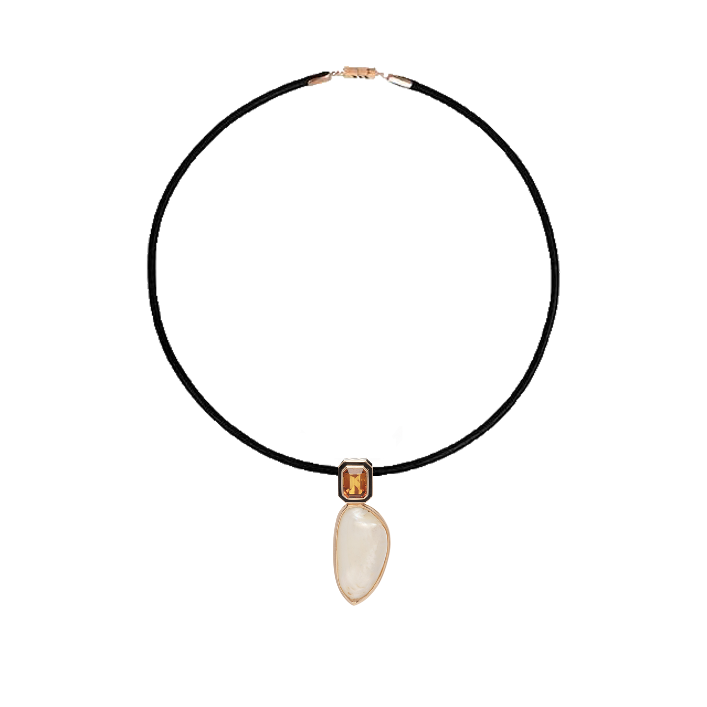 Dezso Leather Cord Necklace with Mother of Pearl & Citrine Pendant