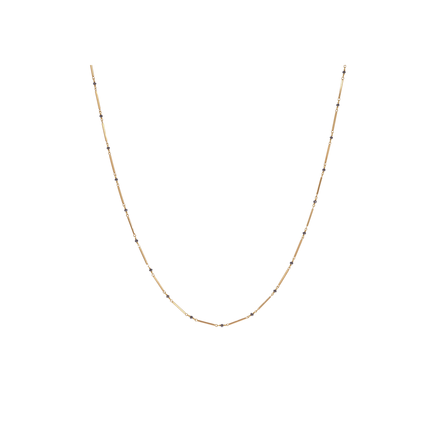 Caroline Ellen Gold Bar Chain Necklace with Black Diamond Beads