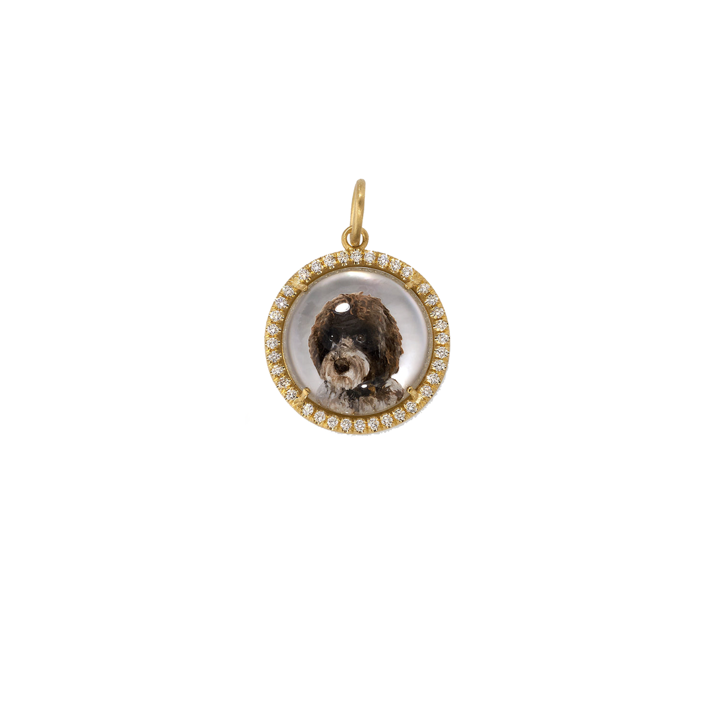 Irene Neuwirth Custom Pet Portrait Round Charm- Diamond Pave Frame