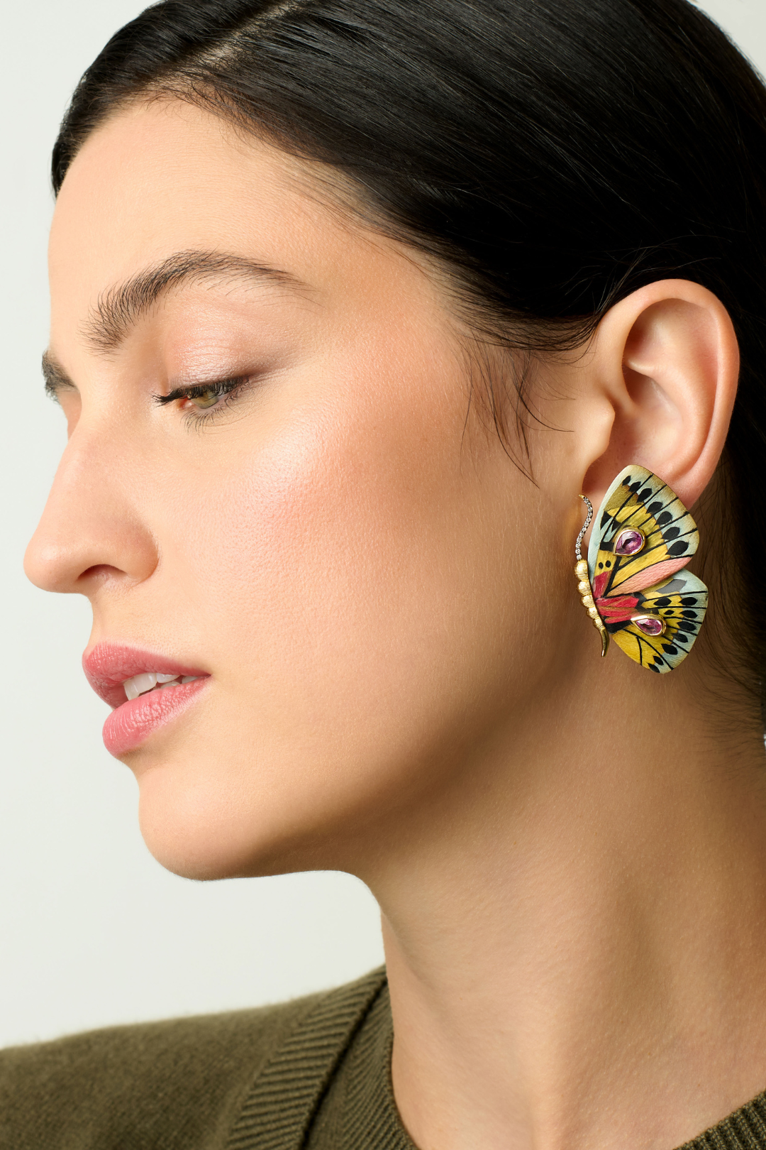 Silvia Furmanovich Marquetry Butterfly Wing Earrings with Diamonds and Amethyst