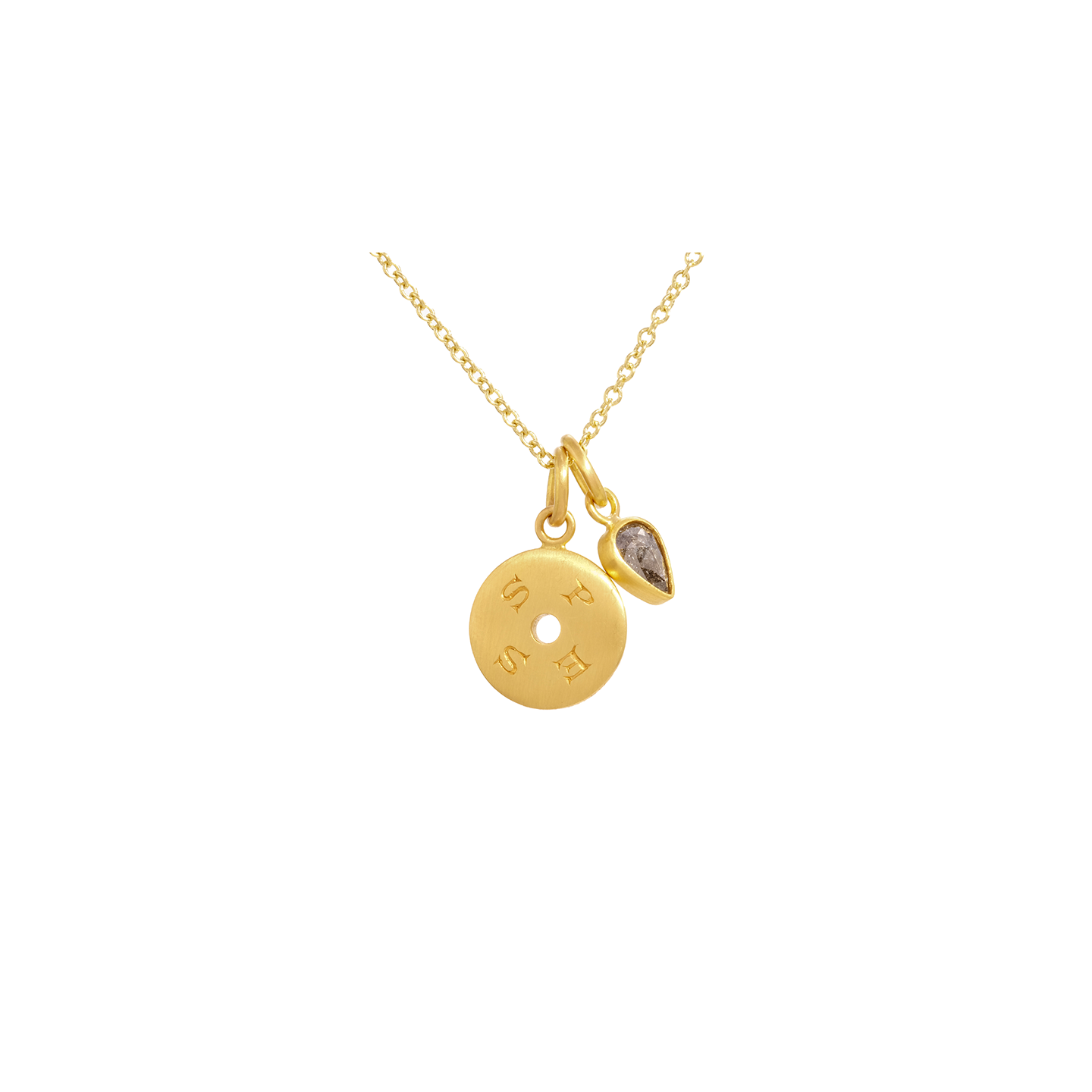 Caroline Ellen Engraved "Hope and Abundance" Disk Pendant with Rosecut Diamond