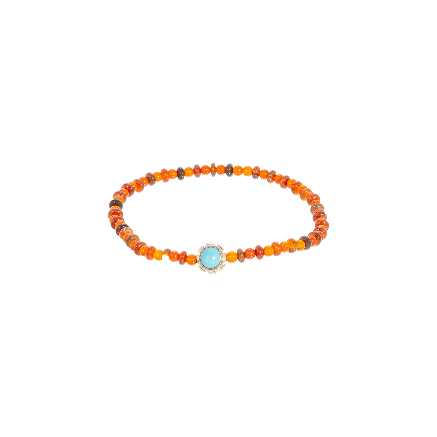 Luis Morais Rotary Collar with Turquoise & Tigers Eye Cabochons on Beaded Bracelet