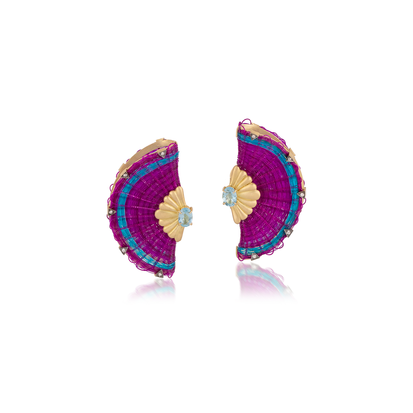 Silvia Furmanovich Half Moon Horse Mane Earrings with Diamond and Sky Topaz