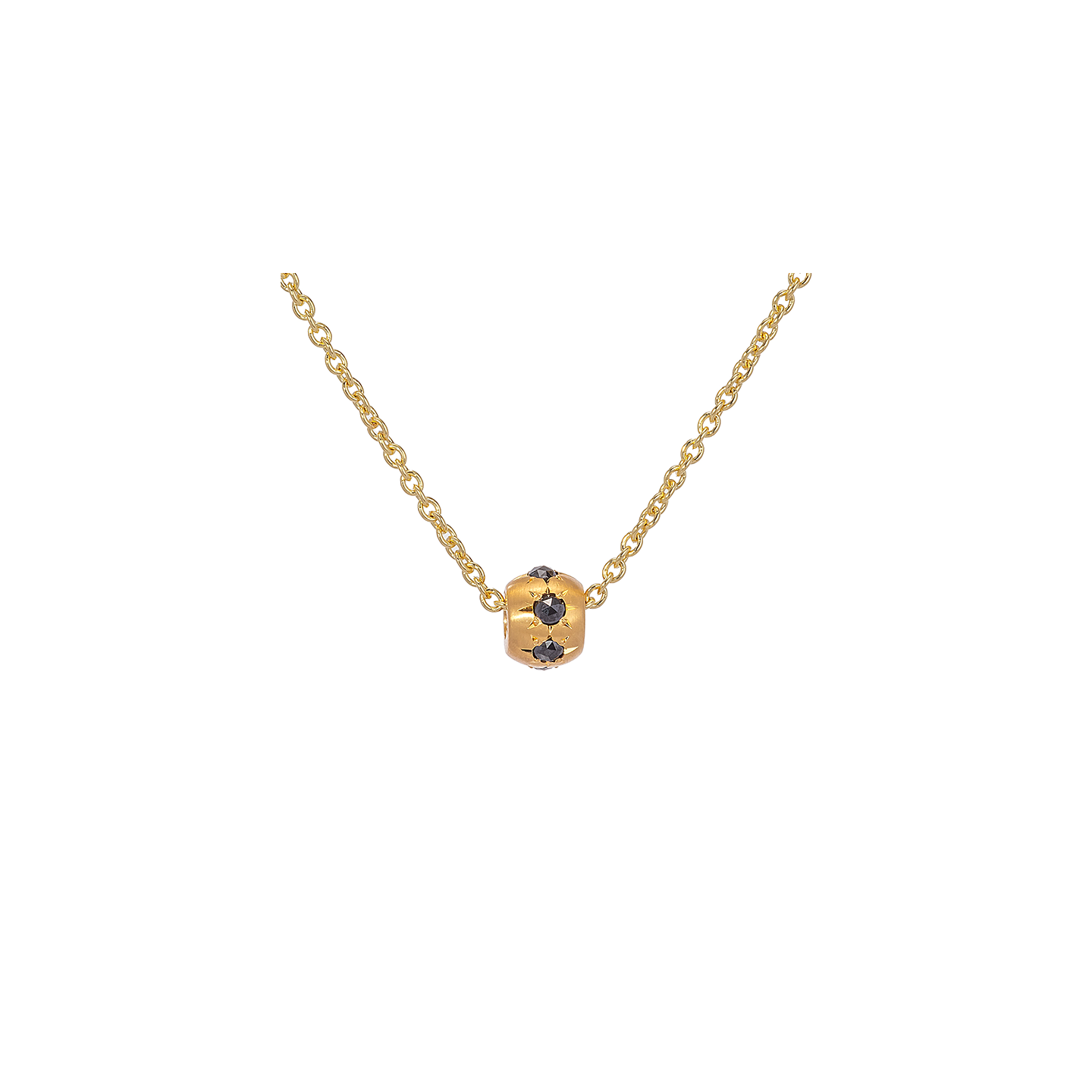 Caroline Ellen Wide Rounded Black Diamond Rondelle Necklace