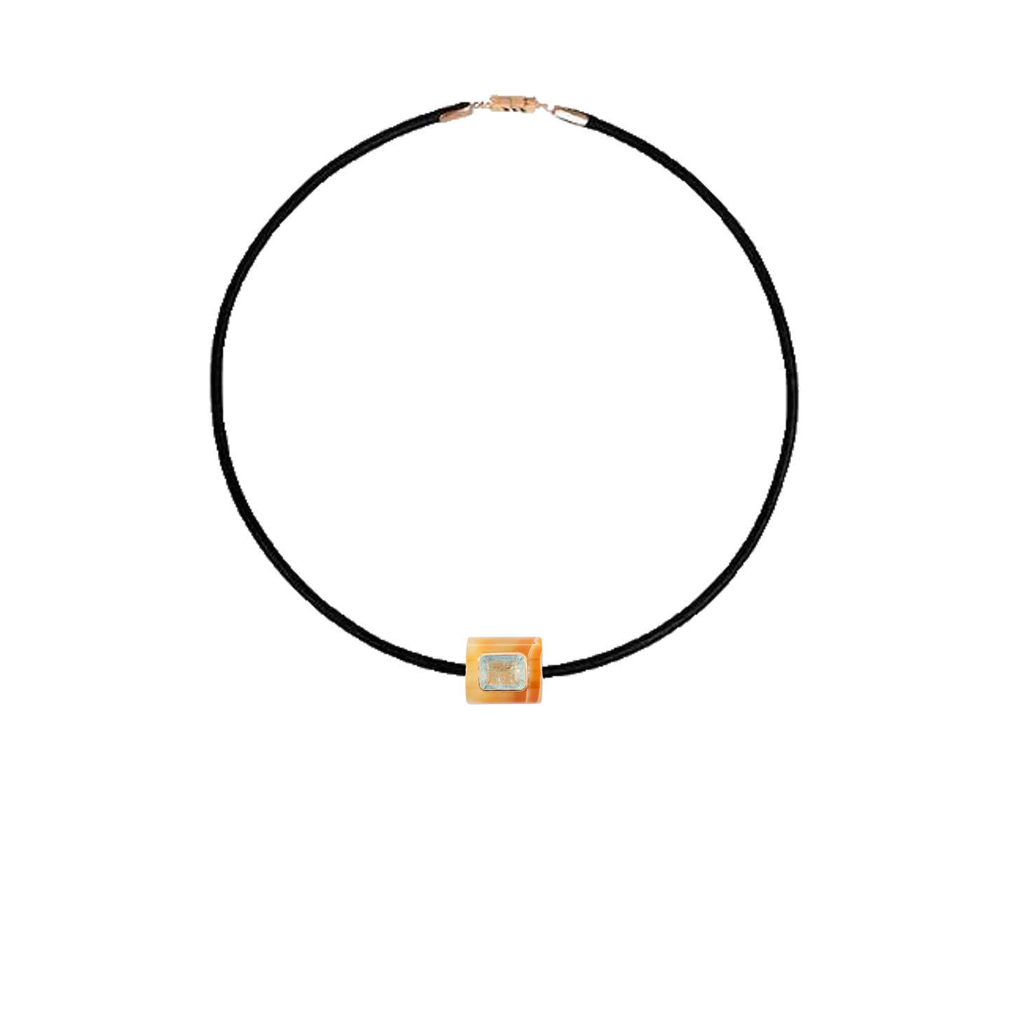 Dezso Agate Bead with Aquamarine on Tan Cord Necklace