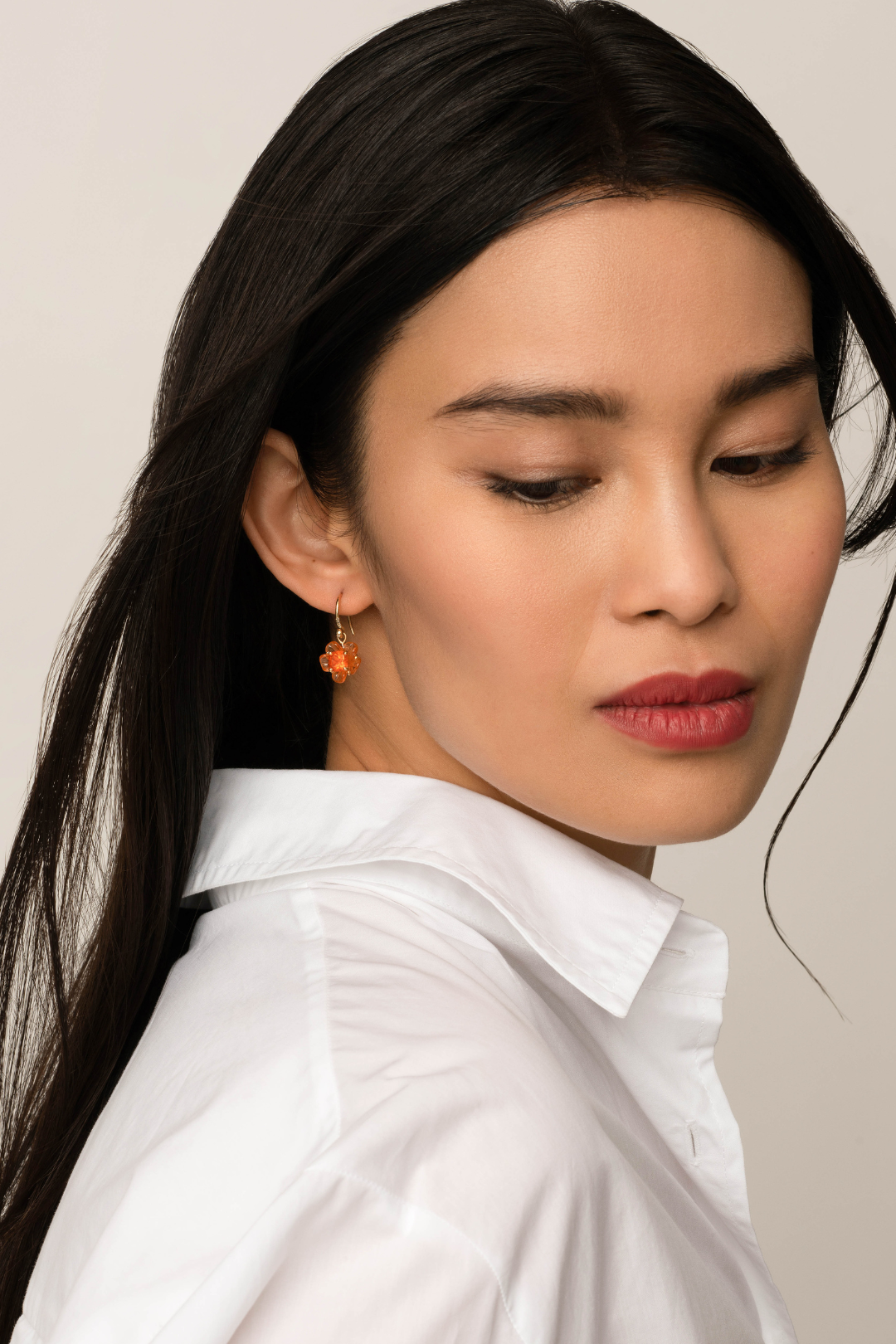Irene Neuwirth 'Tropical Flower' One-Of-A-Kind Carved Mandarin Garnet Flower with Fire Opal Center Stone
