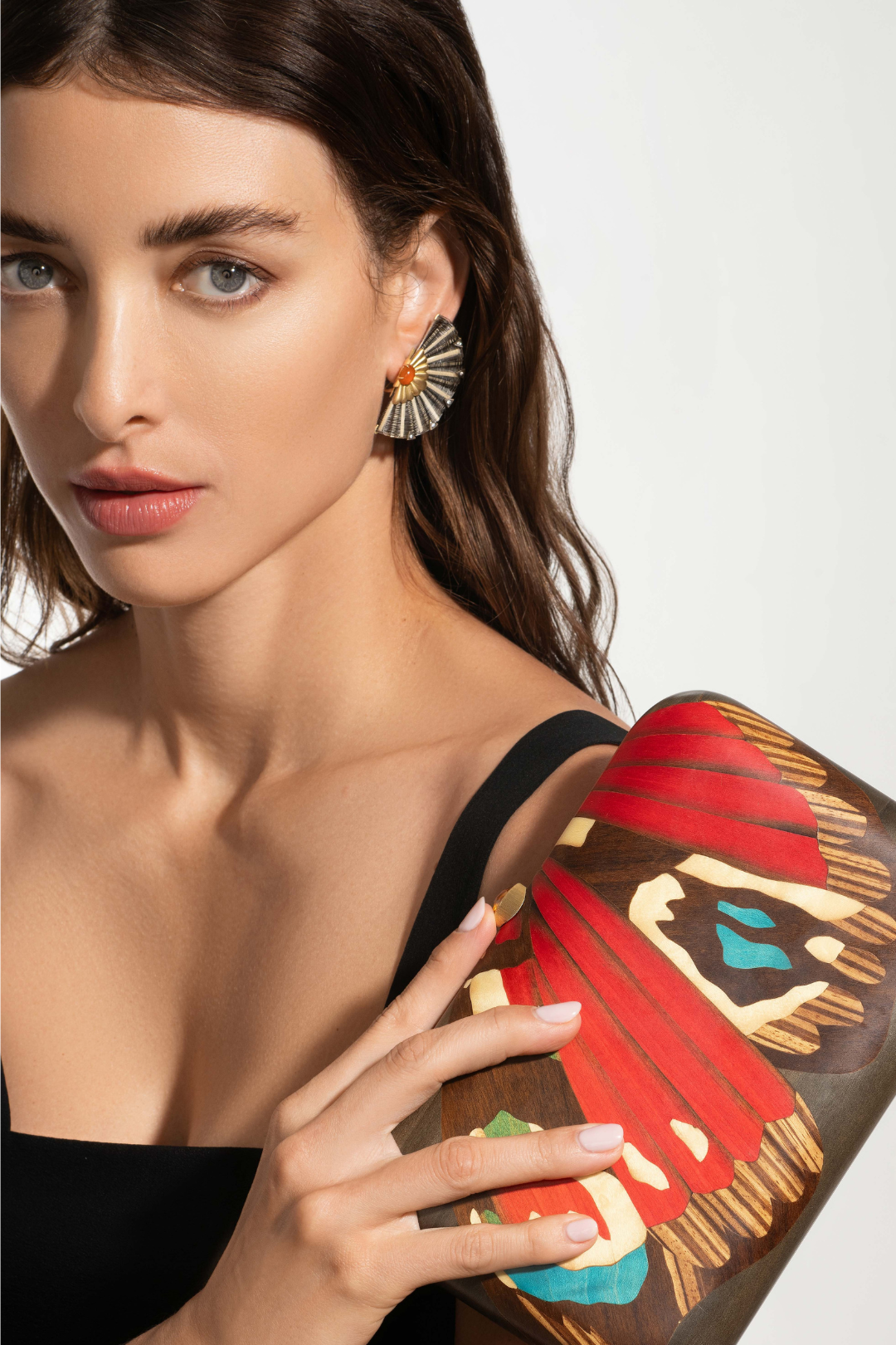 Silvia Furmanovich Marquetry Clutch with Red Butterfly Wing Motif and Citrine