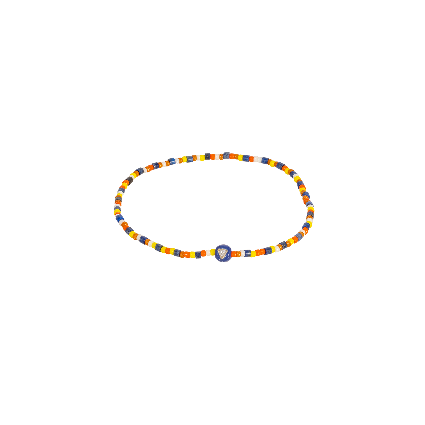Luis Morais Medium Gold Blue Enameled Ball Bead with Diamond Trillion on Cord Bracelet