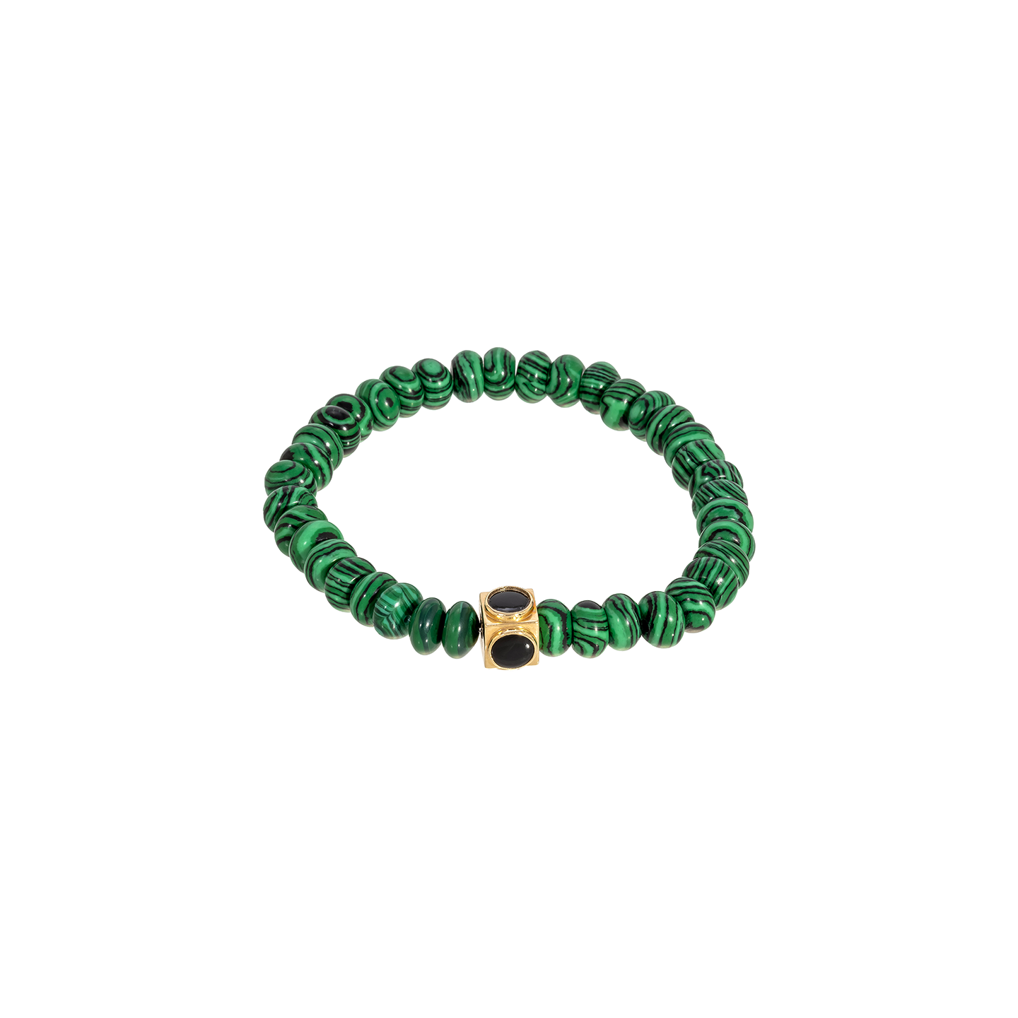 Luis Morais Large Gold Lego Cube on Gemstone Beaded Bracelet