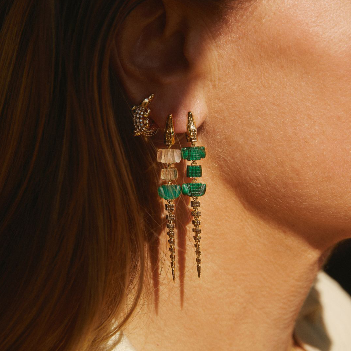 Bibi Van Der Velden Alligator Malachite Vertebrae Bite Earring
