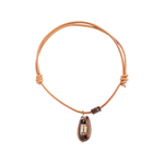 Dezso Leather Cord Necklace with Sanaya Brown Shell Charm and Fossil Agate Diamond Bead