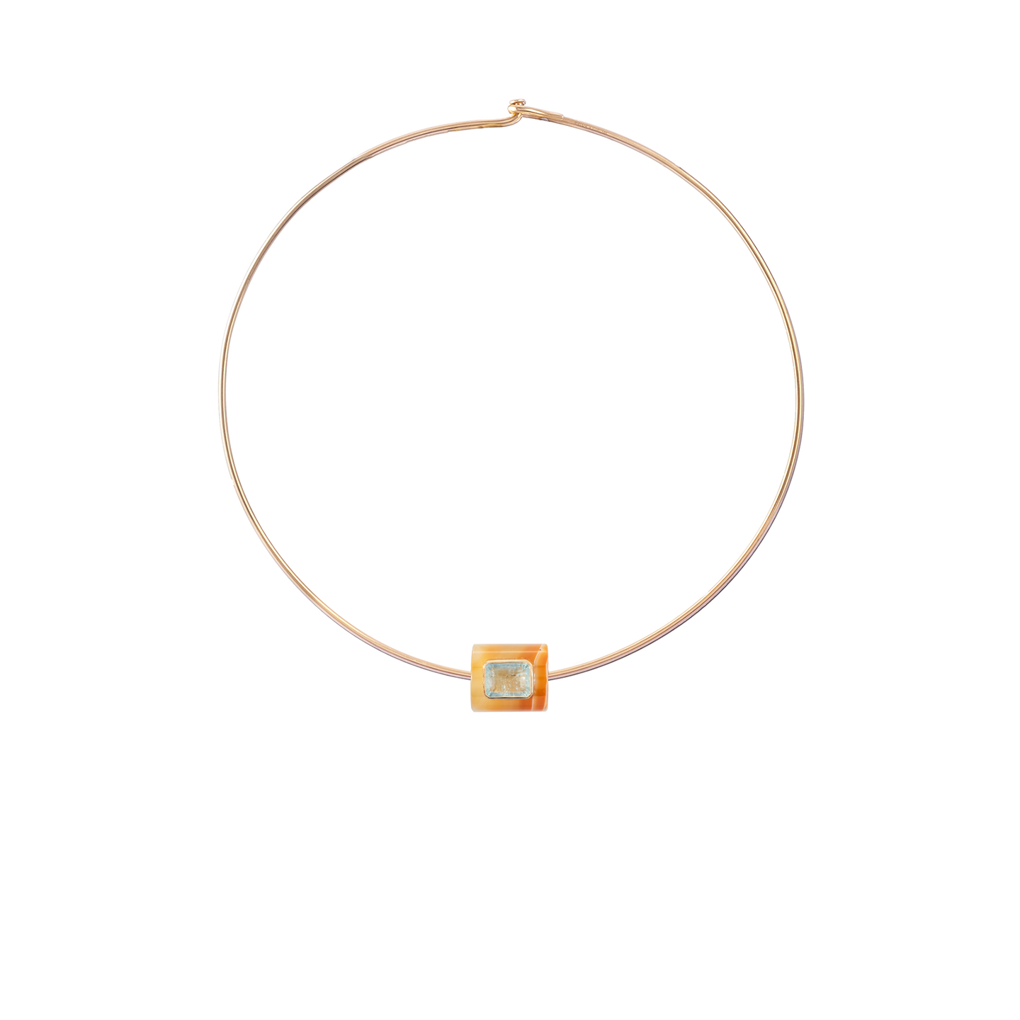 Dezso Agate Bead with Aquamarine on Tan Cord Necklace