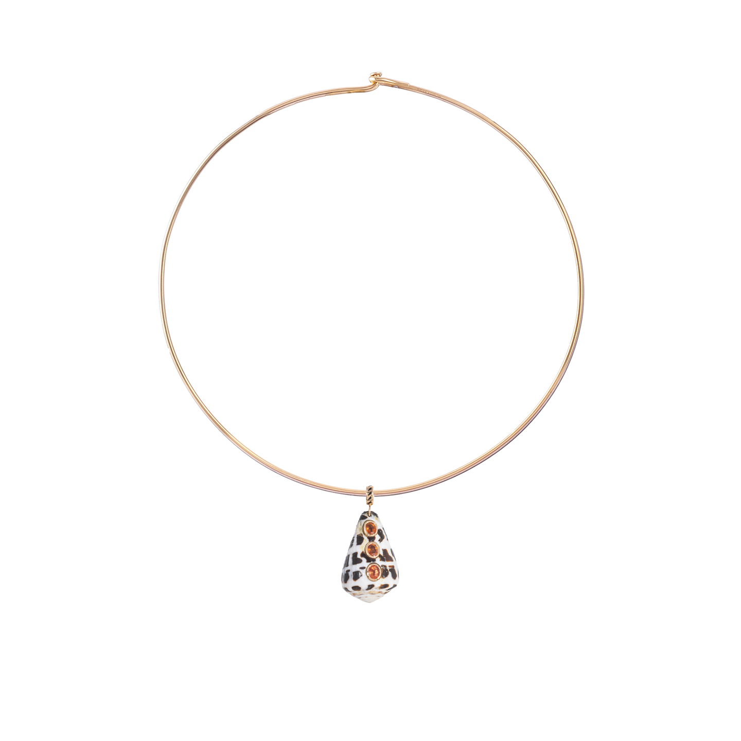 Dezso Black Cord Necklace with Conus Shell Charm with Sapphires