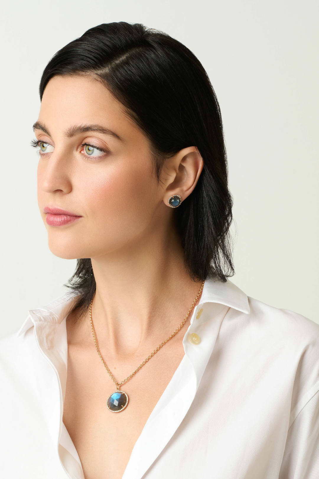 Irene Neuwirth Pave Halo Medium 'Classic' Labradorite Studs