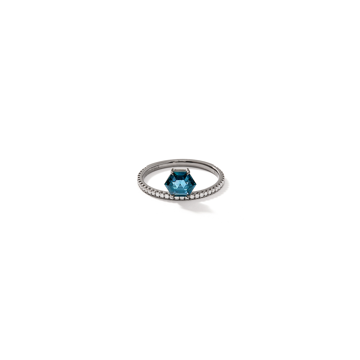 Eva Fehren 'Offset' Hero Ring with Hexagonal Shape Sapphire and White Diamonds