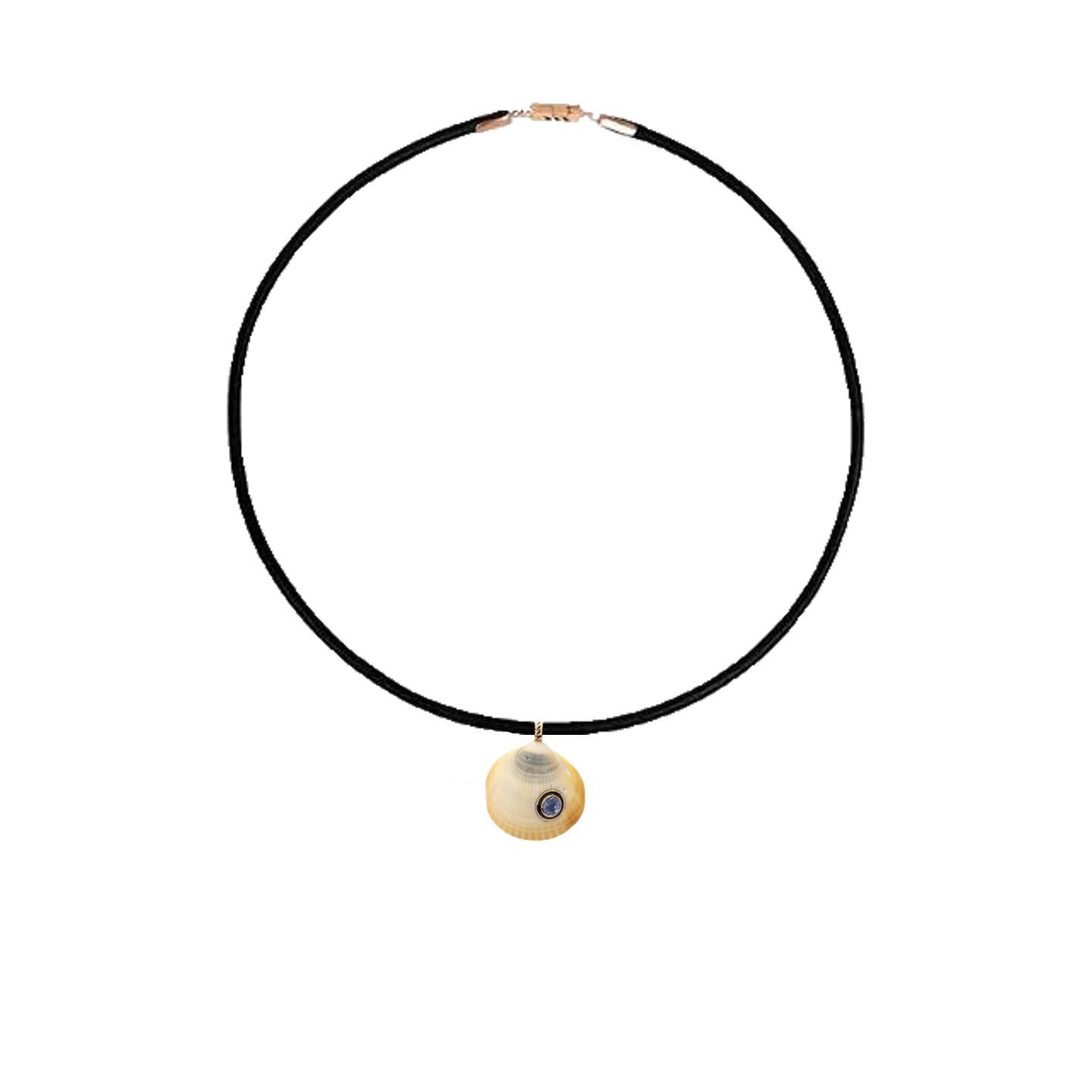 Dezso Natural Anadara Shell Charm with Blue Sapphire on Grey Cord Necklace