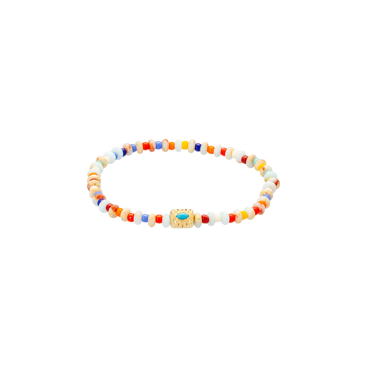 Eye of the Ingot Turquoise Gold Bead on Gemstone and Glass Beaded Bracelet