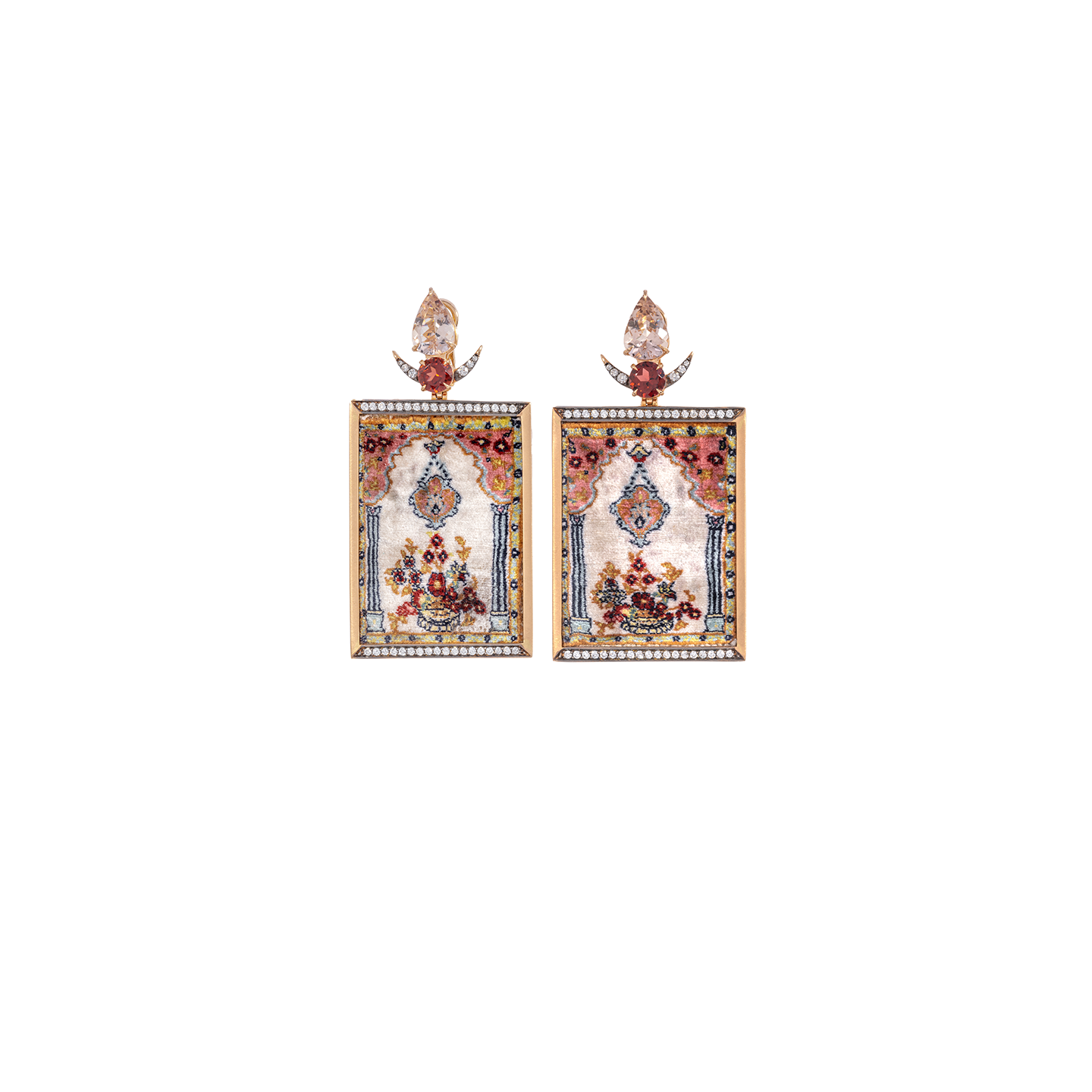 Silvia Furmanovich 'Silk Road' Miniature Carpet Earrings with Diamond, Morganite and Garnet