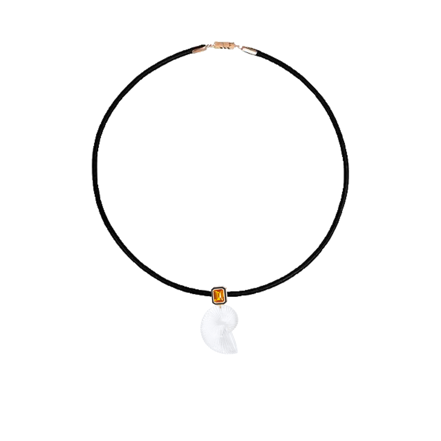 Dezso Grande Classic Carved Crystal Nautilus Charm with Emerald Cut Citrine on Cord Necklace