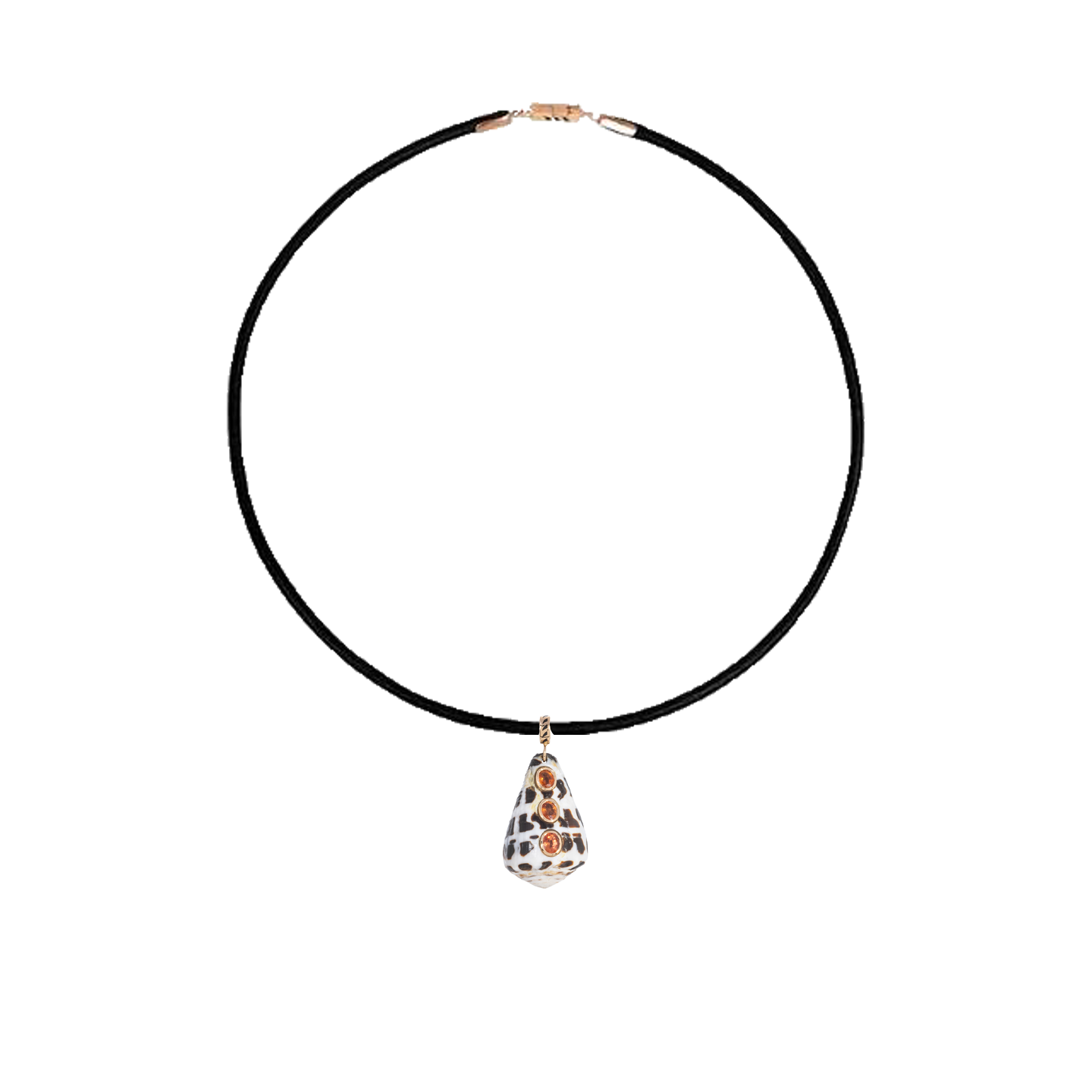 Dezso Black Cord Necklace with Conus Shell Charm with Sapphires