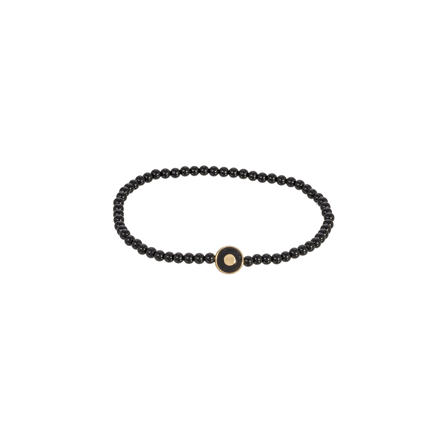 Luis Morais Small Disk with Recessed Enameled Black Evil Eye on Onyx Gemstone Beaded Bracelet