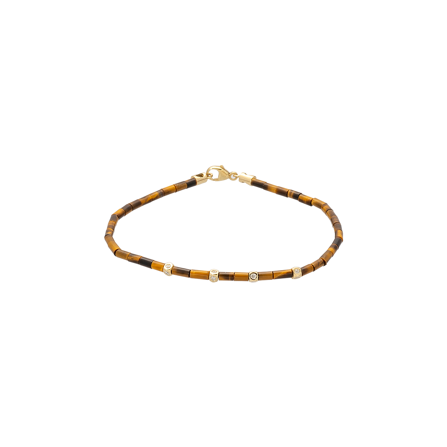 Luis Morais Four Sided Mini Tetras with Diamond on a Tiger's Eye Tube Beaded Bracelet