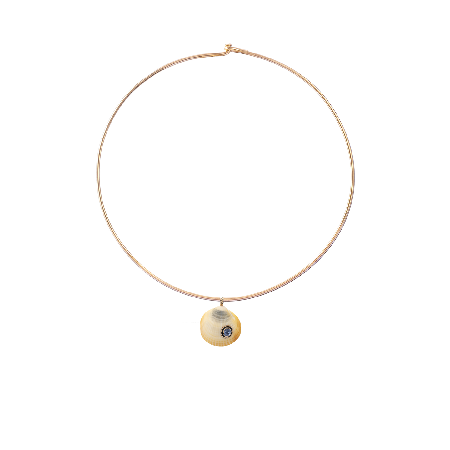 Dezso Natural Anadara Shell Charm with Blue Sapphire on Grey Cord Necklace