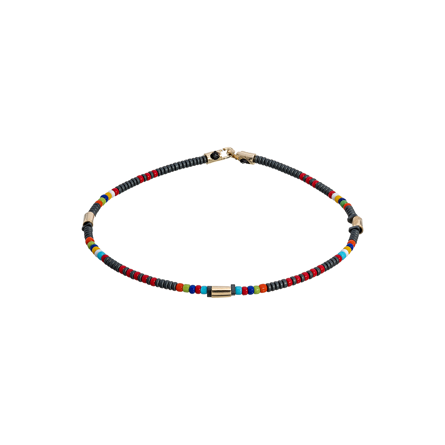 Luis Morais Gold Small Clasp and Spacers on Hematite and Glass Beaded Bracelet