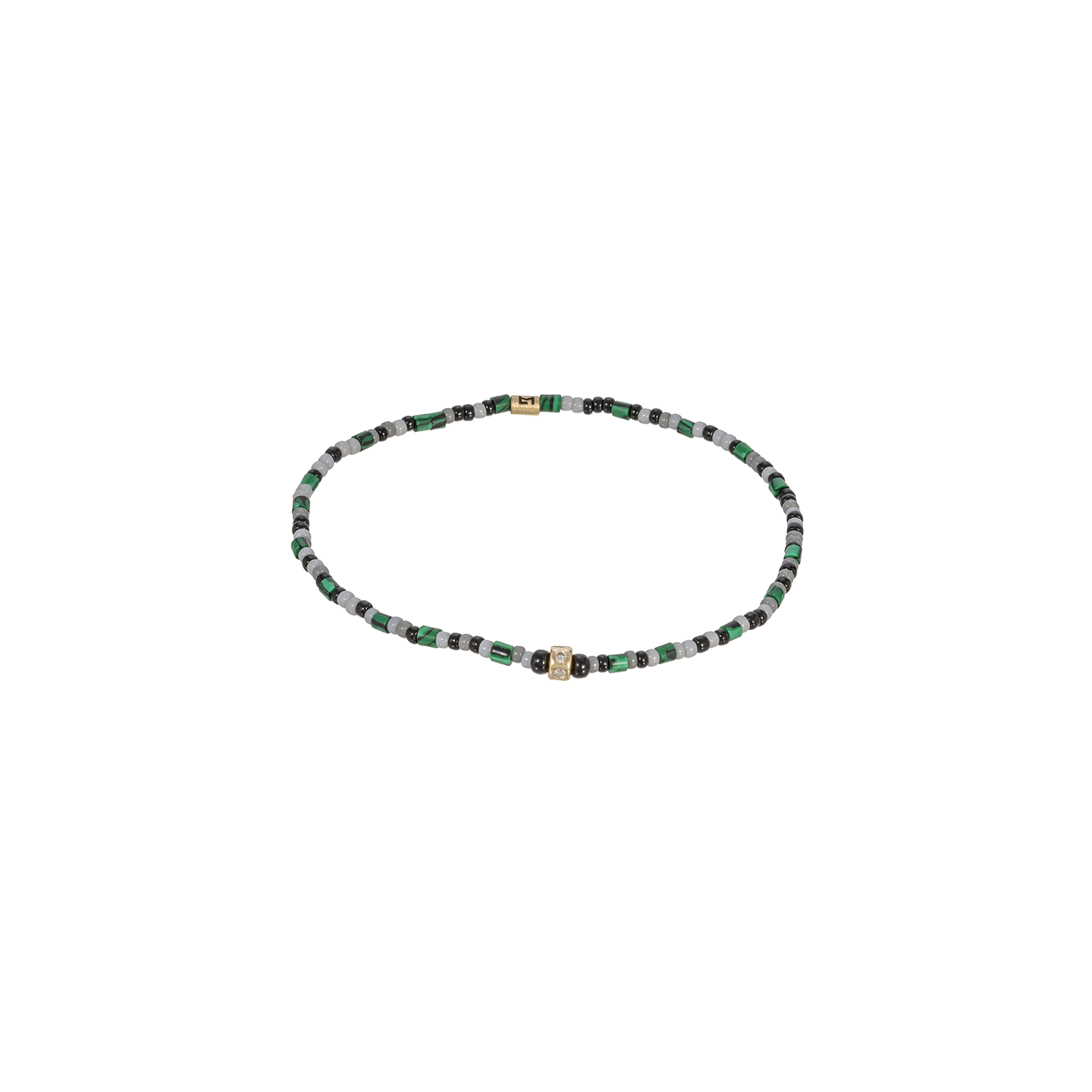 Luis Morais Mini Roundel Bead with White Diamonds on a Tube Gemstone and Glass Beaded Bracelet