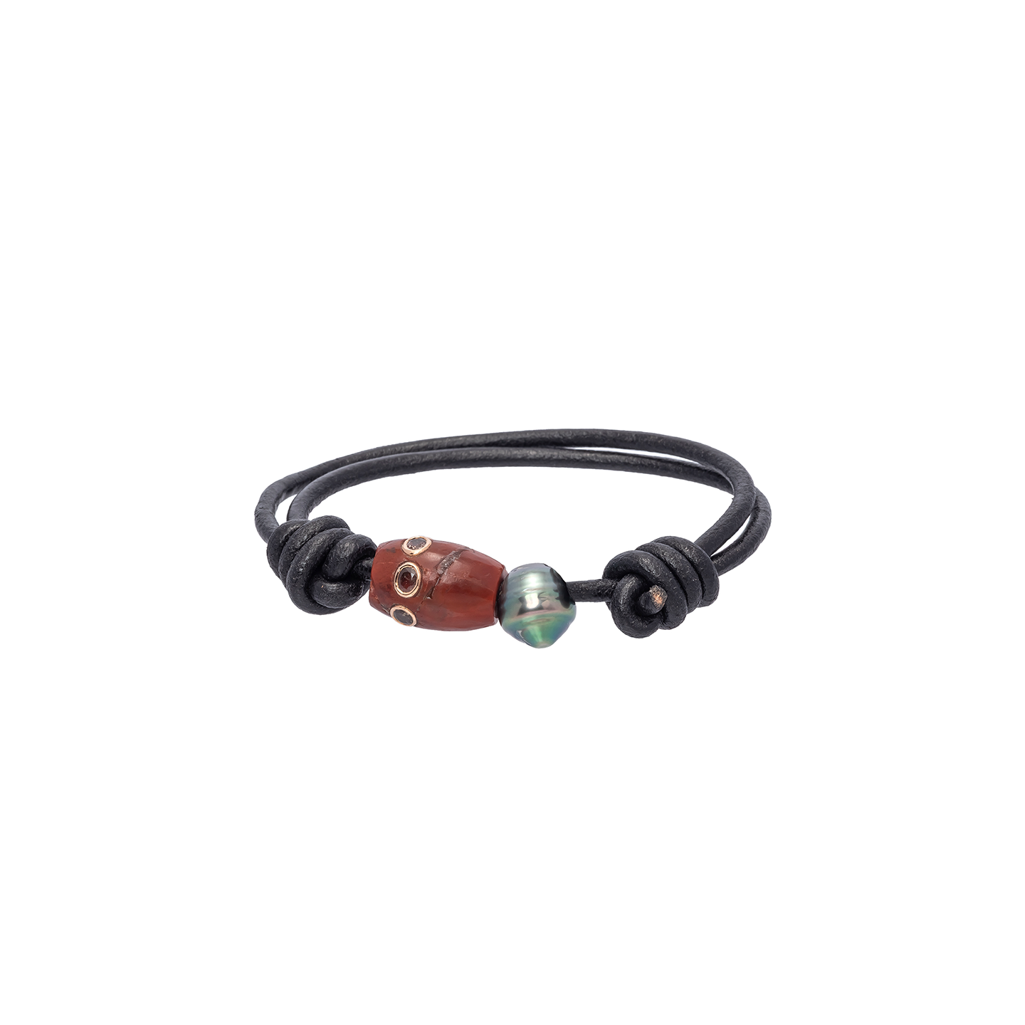 Dezso Leather Cord with Grey Pearl and Agate Bead