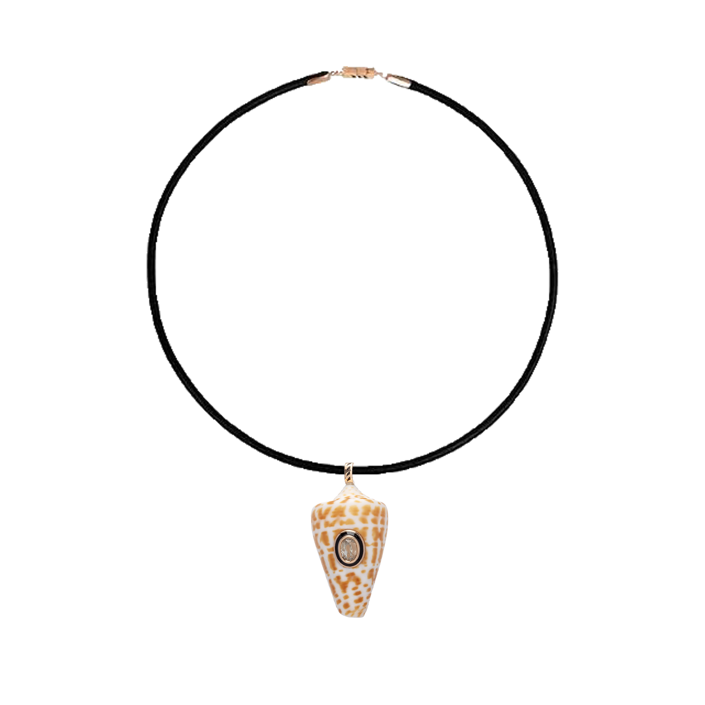 Dezso Tan Cord Necklace with Natural Shell Pendant with Sillimanite