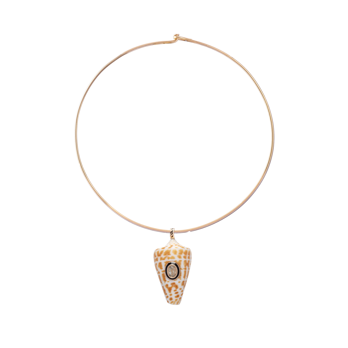 Dezso Tan Cord Necklace with Natural Shell Pendant with Sillimanite