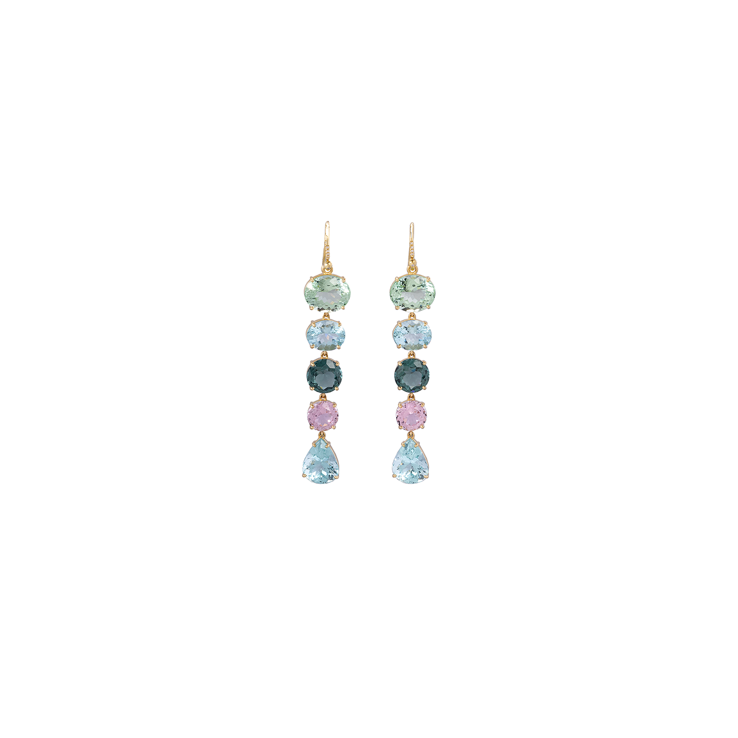 Irene Neuwirth 'Gemmy Gem' One-of-a-Kind Green Tourmaline, Aquamarine, and Kunzite Earrings