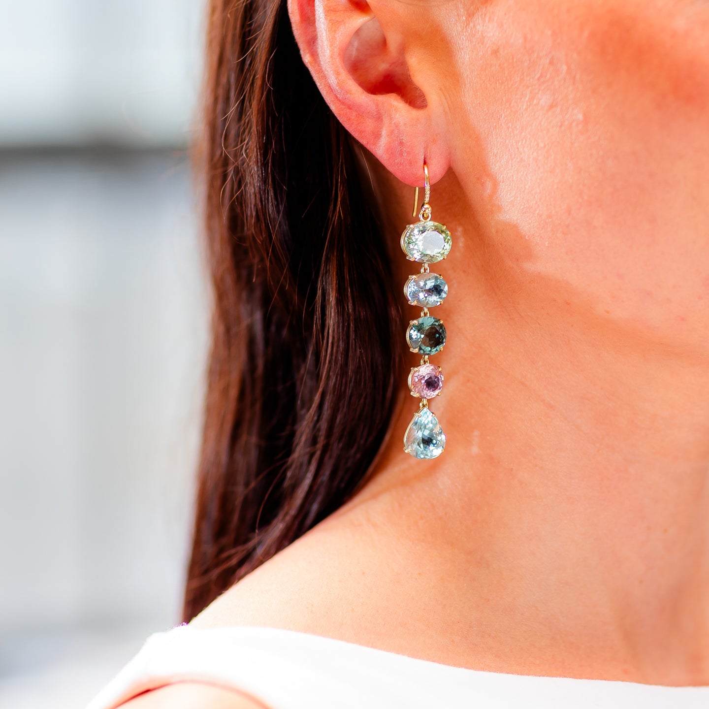 Irene Neuwirth 'Gemmy Gem' One-of-a-Kind Green Tourmaline, Aquamarine, and Kunzite Earrings