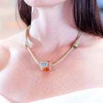 Dezso Agate Bead with Aquamarine on Tan Cord Necklace