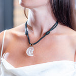 Dezso Grande Classic Carved Crystal Nautilus Charm with Emerald Cut Citrine on Cord Necklace