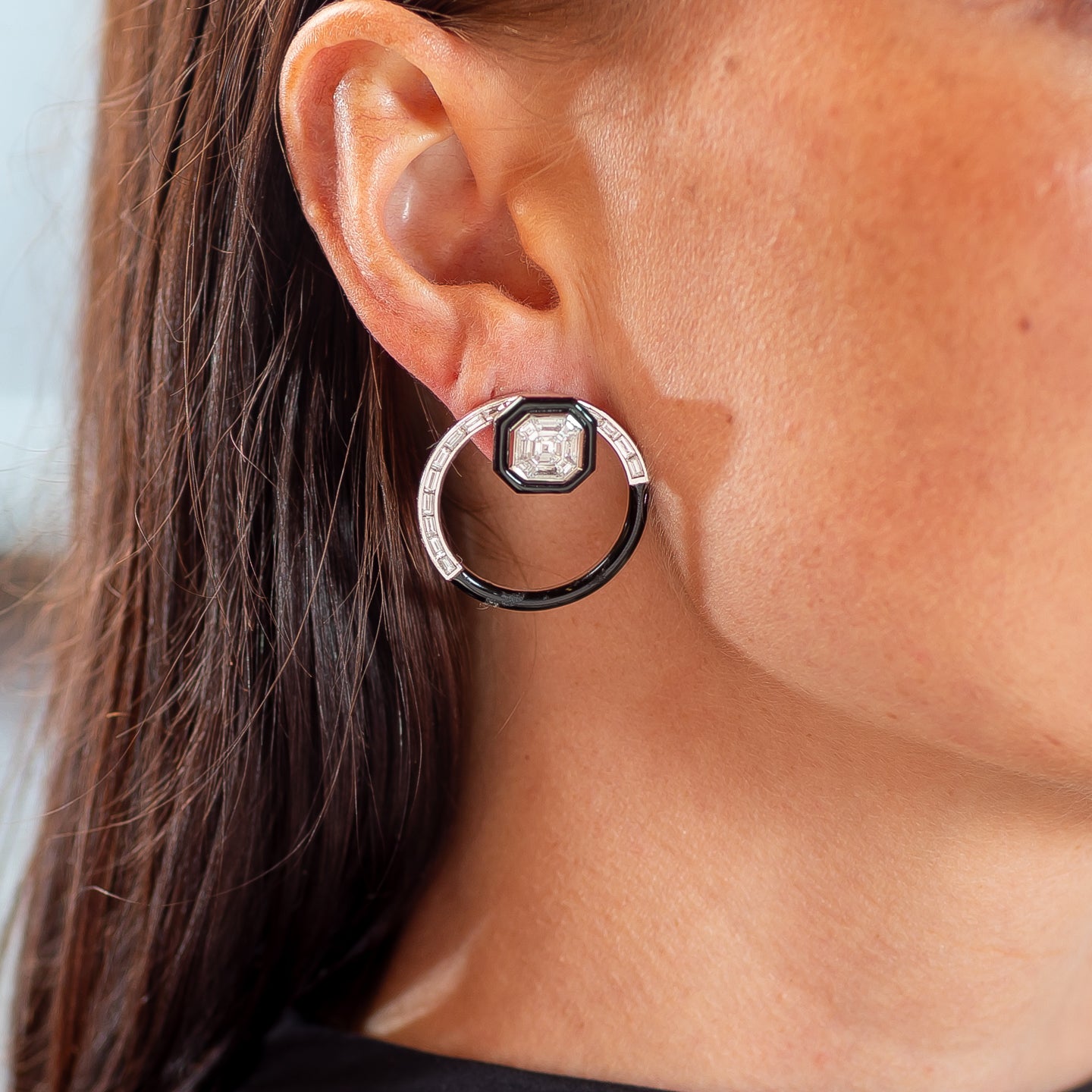 Nikos Koulis 'Oui' Diamond Earrings with Black Enamel