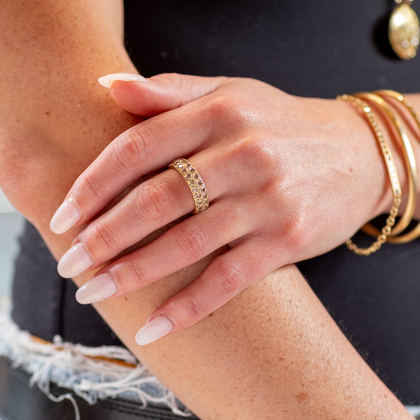 Caroline Ellen Double Row Pave Cognac Diamond Ring