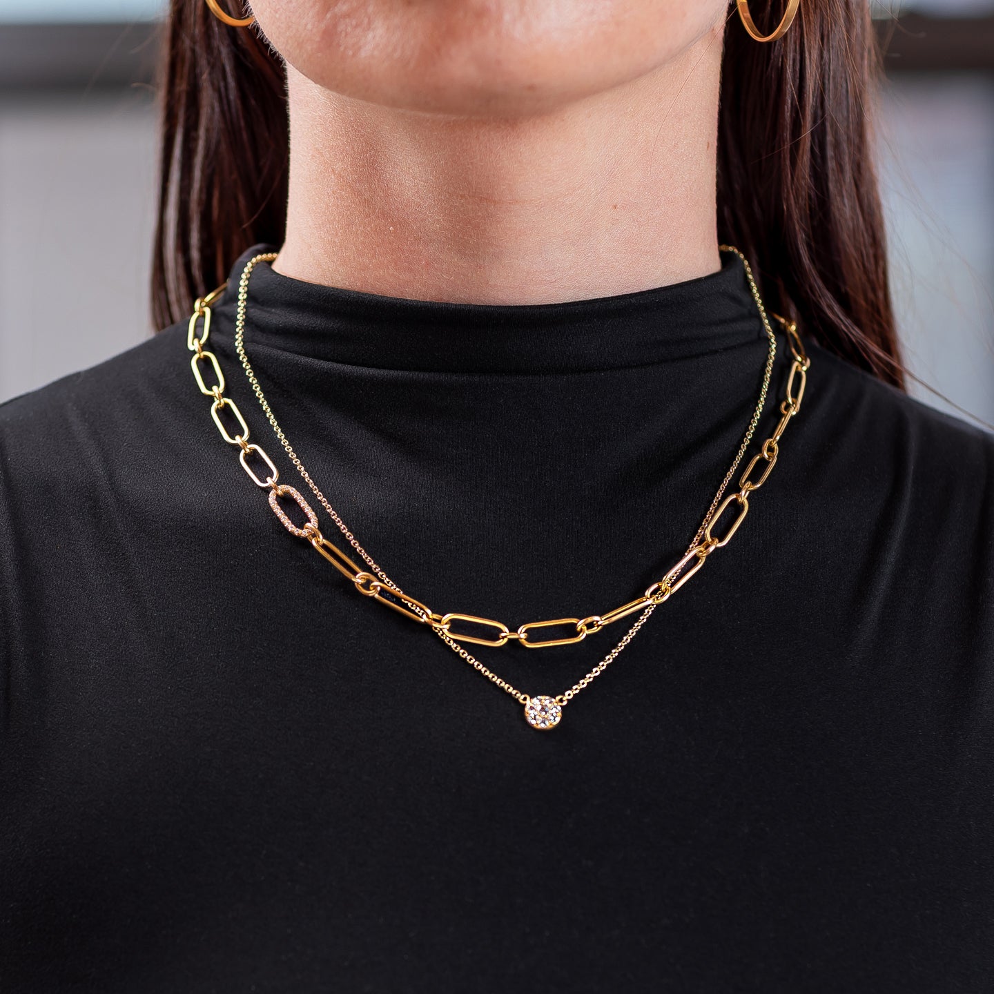 Caroline Ellen Mini Pave Disk Necklace