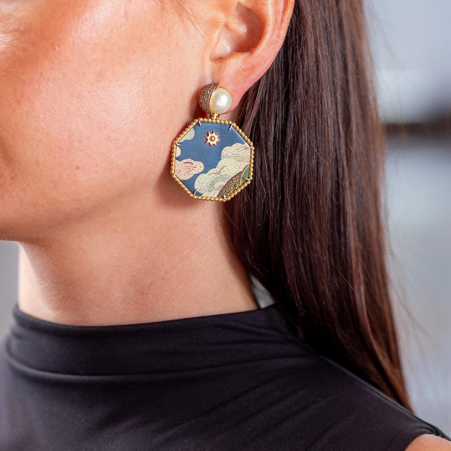 Silvia Furmanovich 'Marquetry' Tibetan Sky Pearl Button Earrings
