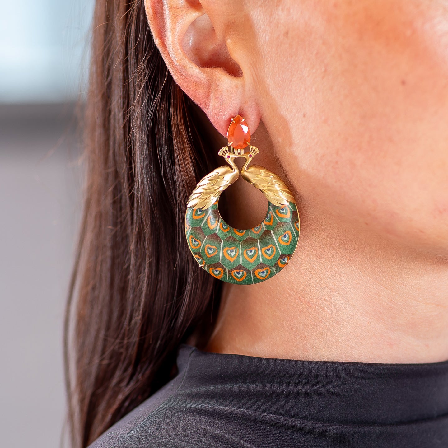 Silvia Furmanovich Quintessence Marquetry Peacock Earrings