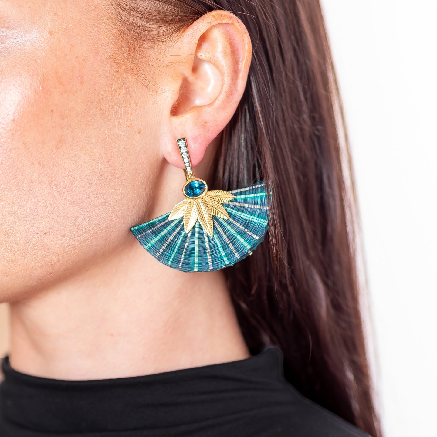 Silvia Furmanovich Half Moon Horse Mane Earrings with Diamond and London Topaz