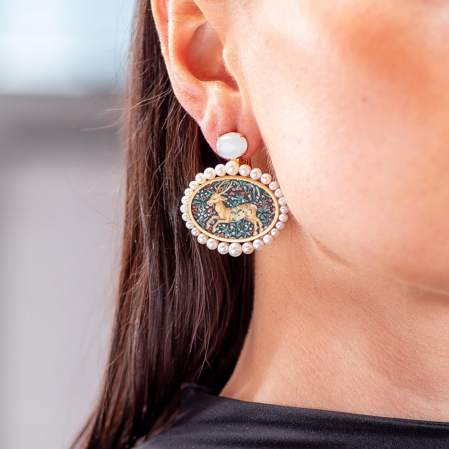 Silvia Furmanovich 'Miniature Painting' Earrings with Moonstone and Grey Pearl