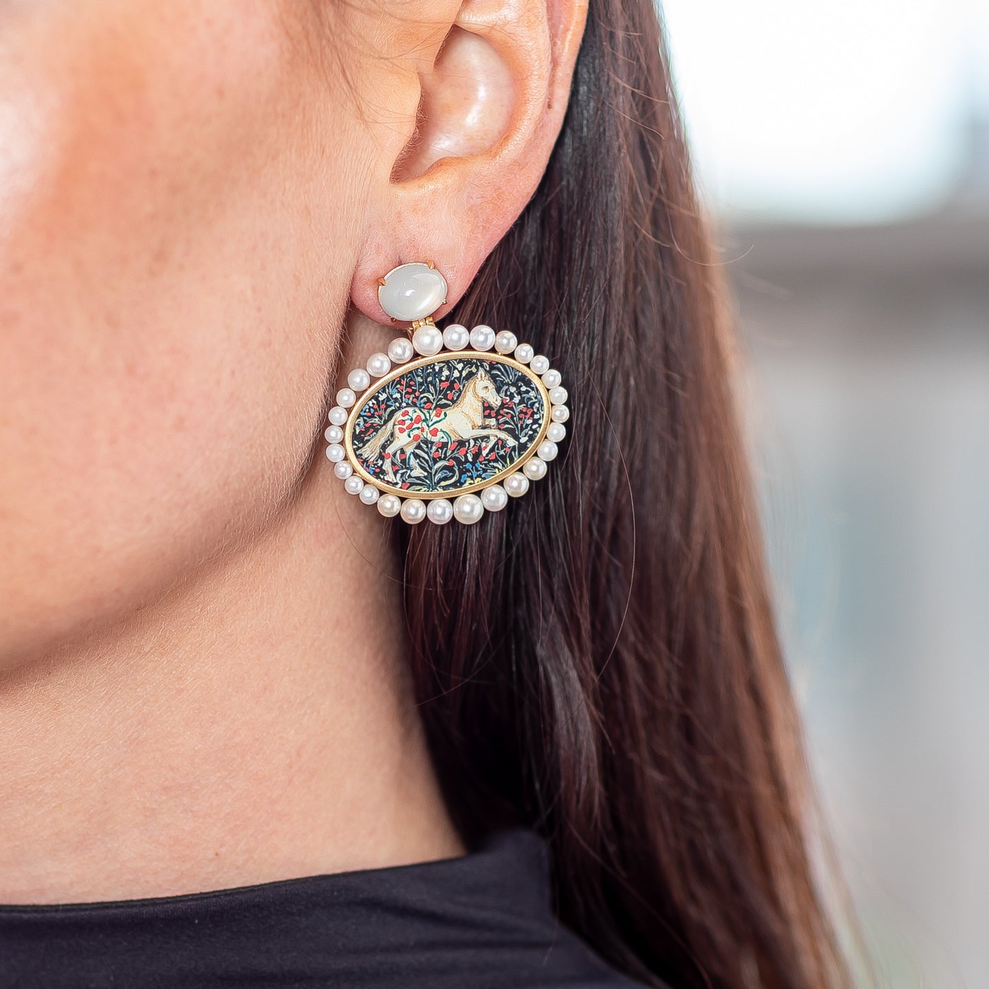 Silvia Furmanovich 'Miniature Painting' Earrings with Moonstone and Grey Pearl