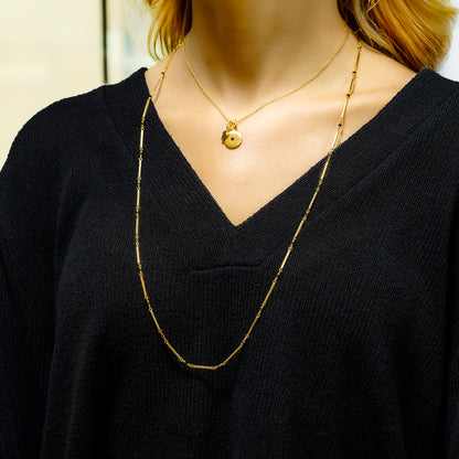 Caroline Ellen Gold Bar Chain Necklace with Black Diamond Beads