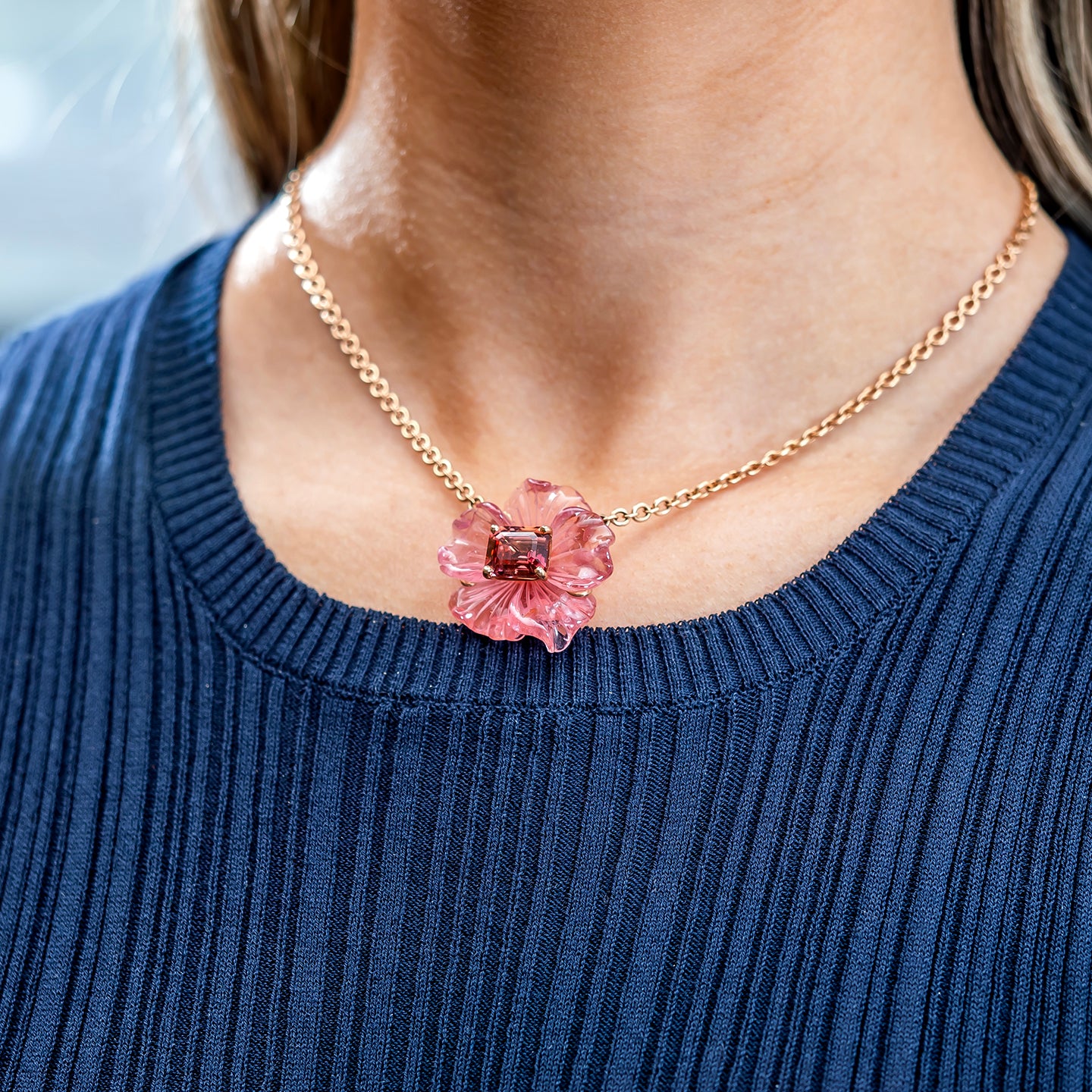Irene Neuwirth 'Tropical Flower' One-of-a-Kind Carved Pink Tourmaline Necklace