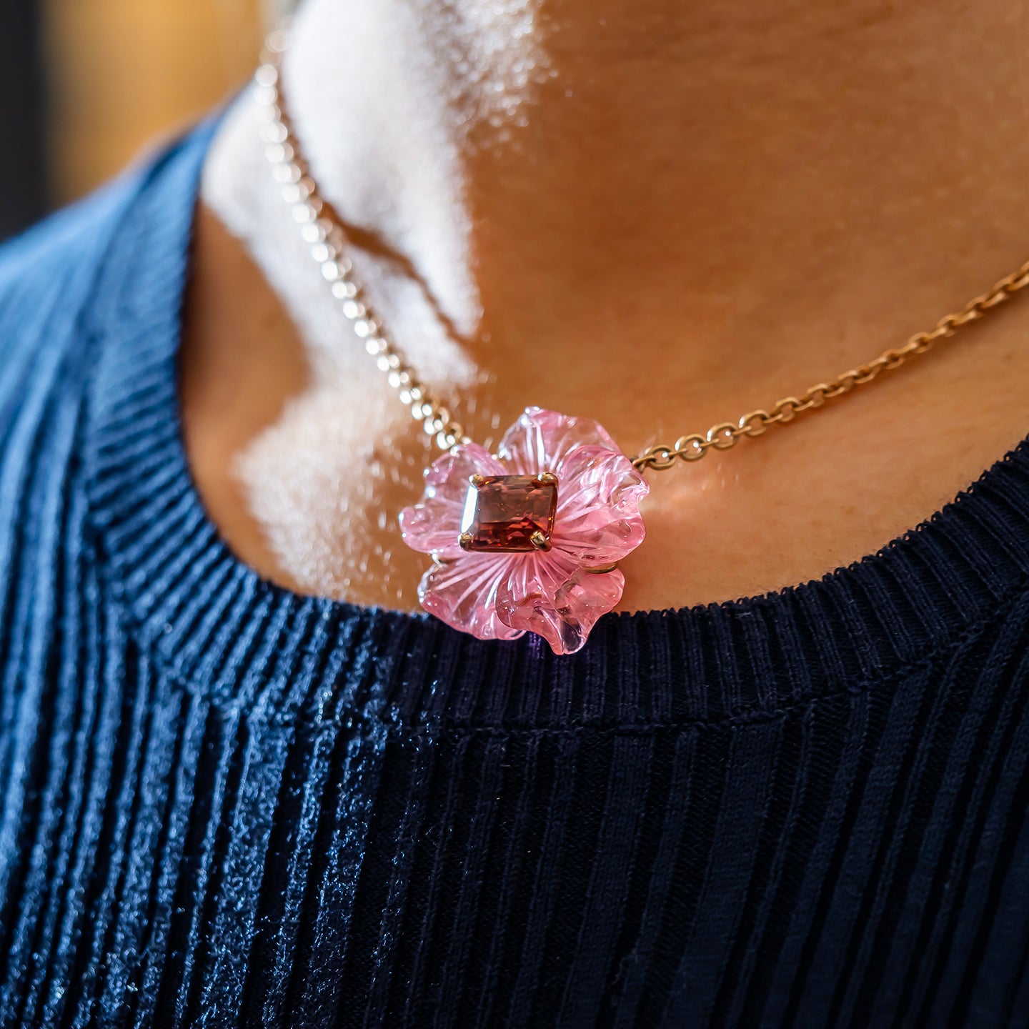 Irene Neuwirth 'Tropical Flower' One-of-a-Kind Carved Pink Tourmaline Necklace
