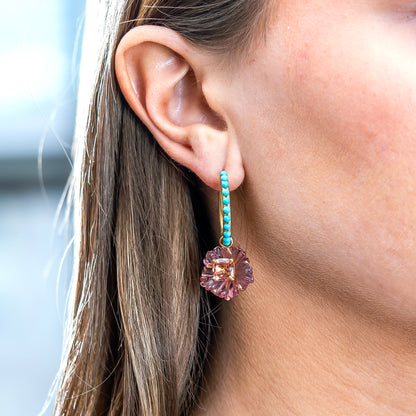 Irene Neuwirth 'Tropical Flower' One-of-a-Kind Pink Tourmaline and Turquoise Earrings