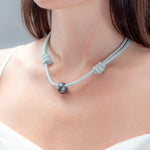 Dezso Grey Pearl Bead on Grey Cord Necklace