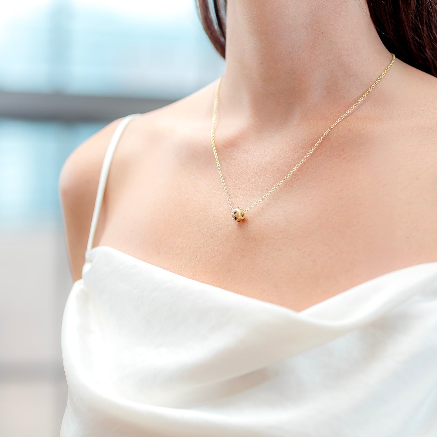 Caroline Ellen Wide Rounded Black Diamond Rondelle Necklace